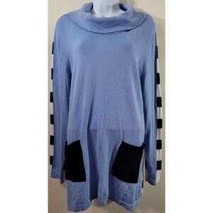Chico's Zenergy Blue Black White Striped Cowl Neck Sweater 3 XL Lightweight Soft